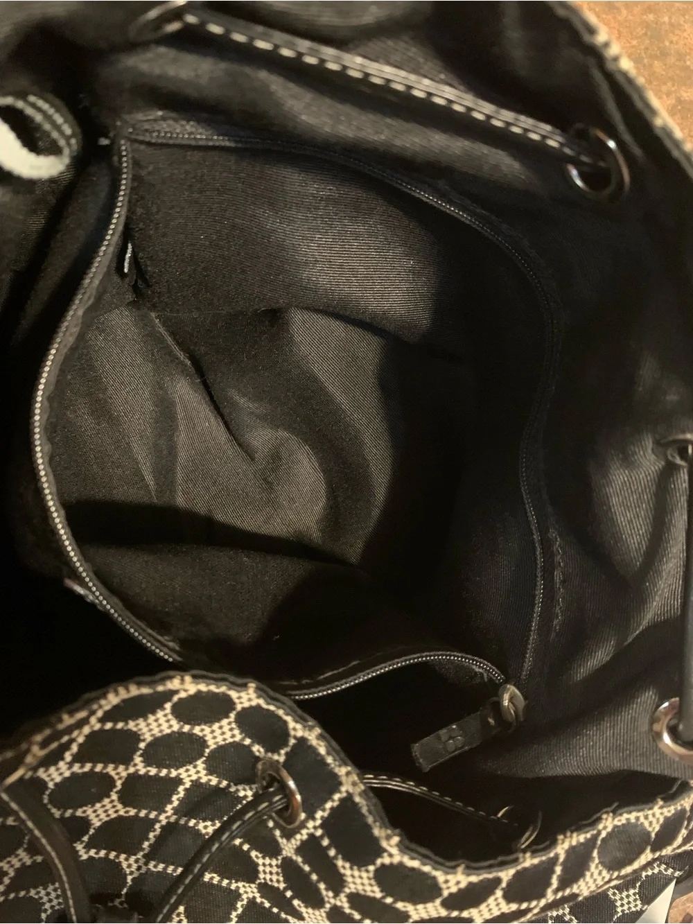 kate spade New York Black & Cream Jacquard Drawstring Bucket Hobo Bag